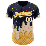 Custom Navy Cream-Gold Ice Cream Waffle Foodie Dessert Authentic Baseball Jersey