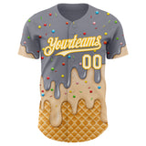 Custom Gray Cream-Gold Ice Cream Waffle Foodie Dessert Authentic Baseball Jersey