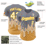Custom Gray Cream-Gold Ice Cream Waffle Foodie Dessert Authentic Baseball Jersey