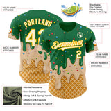 Custom Kelly Green Cream-Gold Ice Cream Waffle Foodie Dessert Authentic Baseball Jersey