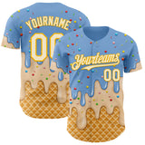Custom Light Blue Cream-Gold Ice Cream Waffle Foodie Dessert Authentic Baseball Jersey