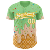 Custom Pea Green Cream-Gold Ice Cream Waffle Foodie Dessert Authentic Baseball Jersey