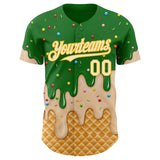 Custom Grass Green Cream-Gold Ice Cream Waffle Foodie Dessert Authentic Baseball Jersey
