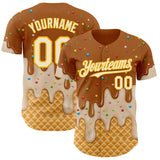 Custom Chocolate Brown Cream-Gold Ice Cream Waffle Foodie Dessert Authentic Baseball Jersey