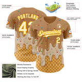 Custom Tan Cream-Gold Ice Cream Waffle Foodie Dessert Authentic Baseball Jersey