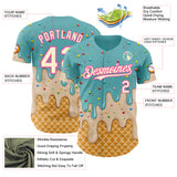 Custom Mint Aqua Cream-Pink Ice Cream Waffle Foodie Dessert Authentic Baseball Jersey