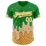 Custom Light Kelly Green Cream-Gold Ice Cream Waffle Foodie Dessert Authentic Baseball Jersey
