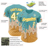 Custom Mint Aqua Cream-Gold Ice Cream Waffle Foodie Dessert Authentic Baseball Jersey