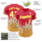 Custom Coral Red Cream-Gold Ice Cream Waffle Foodie Dessert Authentic Baseball Jersey
