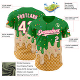 Custom Light Kelly Green Cream-Pink Ice Cream Waffle Foodie Dessert Authentic Baseball Jersey