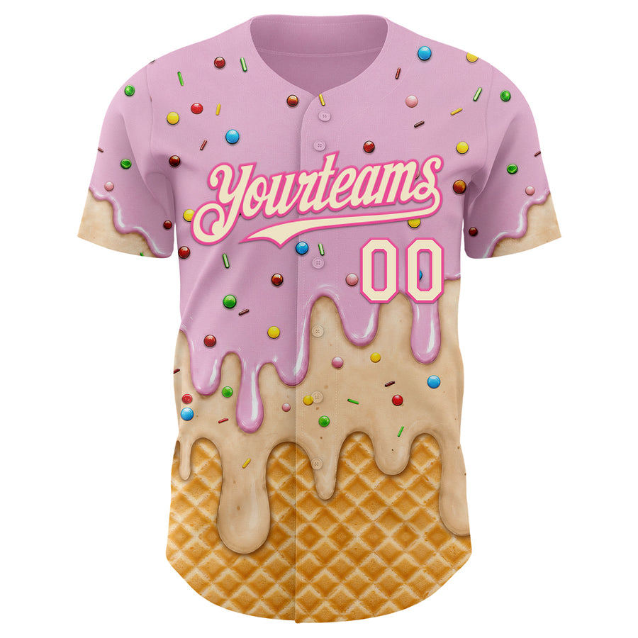Custom Light Pink Cream-Pink Ice Cream Waffle Foodie Dessert Authentic Baseball Jersey