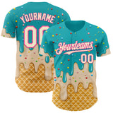 Custom Aqua Cream-Pink Ice Cream Waffle Foodie Dessert Authentic Baseball Jersey