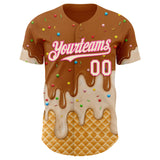 Custom Chocolate Brown Cream-Pink Ice Cream Waffle Foodie Dessert Authentic Baseball Jersey