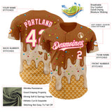 Custom Chocolate Brown Cream-Pink Ice Cream Waffle Foodie Dessert Authentic Baseball Jersey