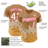Custom Tan Cream-Pink Ice Cream Waffle Foodie Dessert Authentic Baseball Jersey