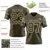 Custom Olive-Cream Authentic Camo Two Tone Salute To Service 7V7 Flag Football Jersey