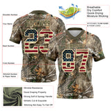 Custom Camo Vintage USA Flag Cream-Olive Authentic Woodland Camouflage Salute To Service 7V7 Flag Football Jersey