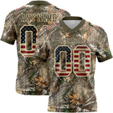 Custom Camo Vintage USA Flag Cream-Olive Authentic Woodland Camouflage Salute To Service 7V7 Flag Football Jersey