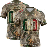 Custom Camo Vintage Mexican Flag Cream-Olive Authentic Woodland Camouflage Salute To Service 7V7 Flag Football Jersey
