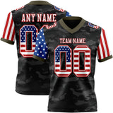 Custom Camo USA Flag White Red-Olive Authentic Stars And Stripes Two Tone Salute To Service 7V7 Flag Football Jersey