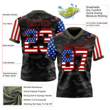Custom Camo USA Flag Black Red-Olive Authentic Stars And Stripes Two Tone Salute To Service 7V7 Flag Football Jersey