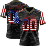 Custom Camo USA Flag Black Red-Olive Authentic Stars And Stripes Two Tone Salute To Service 7V7 Flag Football Jersey