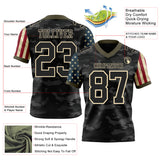 Custom Camo Black Cream-Olive Authentic American Flag Stars And Stripes Two Tone Salute To Service 7V7 Flag Football Jersey