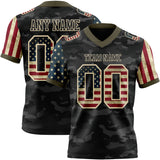 Custom Camo Vintage USA Flag Cream Black-Olive Authentic Stars And Stripes Two Tone Salute To Service 7V7 Flag Football Jersey