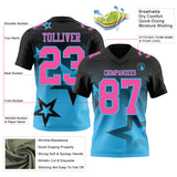Custom Black Pink-Sky Blue Authentic Star Gradient 7V7 Flag Football Jersey
