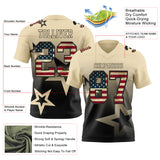Custom Cream Vintage USA Flag-Black Authentic Star Gradient 7V7 Flag Football Jersey