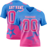 Custom Powder Blue Pink-White Authentic Star Gradient 7V7 Flag Football Jersey