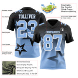 Custom Black Light Blue-White Authentic Star Gradient 7V7 Flag Football Jersey