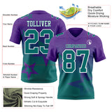 Custom Purple Teal-White Authentic Star Gradient 7V7 Flag Football Jersey
