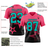 Custom Neon Pink Aqua-Black Authentic Star Gradient 7V7 Flag Football Jersey