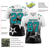Custom White Teal-Black Authentic Star Gradient 7V7 Flag Football Jersey