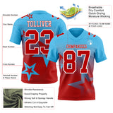 Custom Sky Blue Red-White Authentic Star Gradient 7V7 Flag Football Jersey