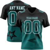 Custom Black Teal-White Authentic Star Gradient 7V7 Flag Football Jersey
