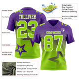 Custom Purple Neon Green-White Authentic Star Gradient 7V7 Flag Football Jersey