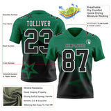 Custom Kelly Green Black-White Authentic Star Gradient 7V7 Flag Football Jersey