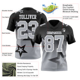 Custom Black Gray-White Authentic Star Gradient 7V7 Flag Football Jersey