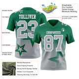 Custom Kelly Green Gray-White Authentic Star Gradient 7V7 Flag Football Jersey