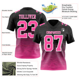 Custom Black Pink-White Authentic Fluid Wave Line Fade 7V7 Flag Football Jersey