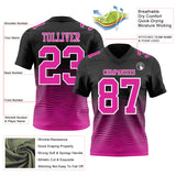 Custom Black Deep Pink-White Authentic Fluid Wave Line Fade 7V7 Flag Football Jersey