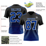 Custom Black Royal-White Authentic Fluid Wave Line Fade 7V7 Flag Football Jersey
