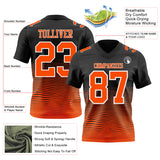 Custom Black Orange-White Authentic Fluid Wave Line Fade 7V7 Flag Football Jersey