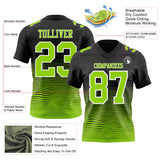 Custom Black Neon Green-White Authentic Fluid Wave Line Fade 7V7 Flag Football Jersey
