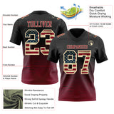 Custom Black Vintage USA Flag Crimson-Cream Authentic Fluid Wave Line Fade 7V7 Flag Football Jersey
