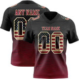 Custom Black Vintage USA Flag Crimson-Cream Authentic Fluid Wave Line Fade 7V7 Flag Football Jersey