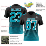 Custom Black Teal-White Authentic Fluid Wave Line Fade 7V7 Flag Football Jersey