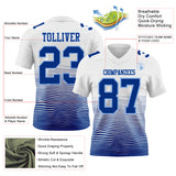 Custom White Royal-Light Blue Authentic Fluid Wave Line Fade 7V7 Flag Football Jersey